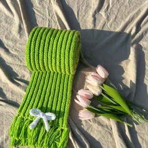 green crochet scarf