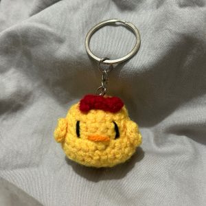 kawaii handmade crochet chick keychain with flower hat 🐥🌸