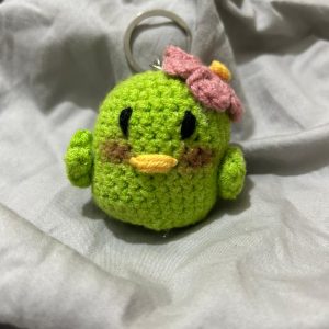 kawaii handmade crochet chick keychain with flower hat 🐥🌸