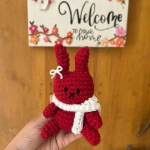 Handmade Crochet Red Bunny Amigurumi Plushie | Cozy Winter Bunny Doll